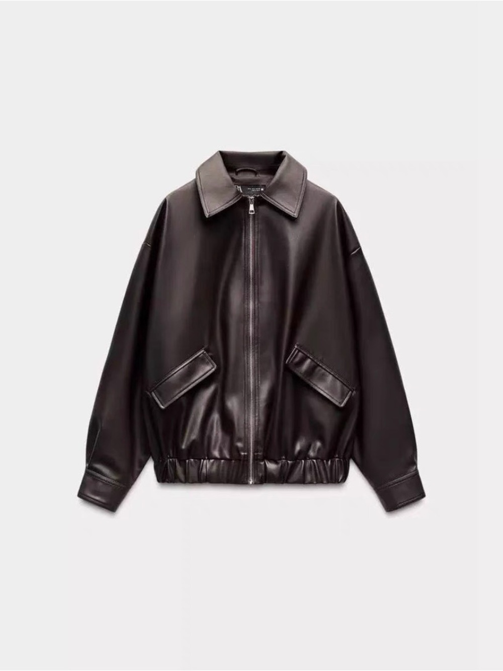 Zara Women's Dark Brown Faux Leather Bomber Jacket